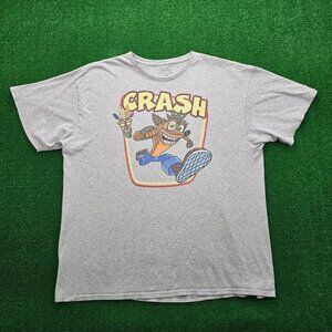 Crash Bandicoot Tshirt Mens‎ 2XL Gray Short Sleeve Graphic Y2K Retro Tee Casual